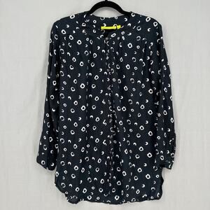 Rock Flower Paper Tunic Top Small Black Lightweight Button Capsule Lagenlook